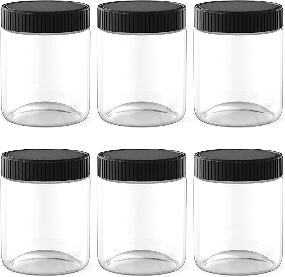 8 Oz Clear Plastic Jars with Black Lids Refillable Kitchen Storage Containers for Dry Food, Coffe... | Amazon (US)