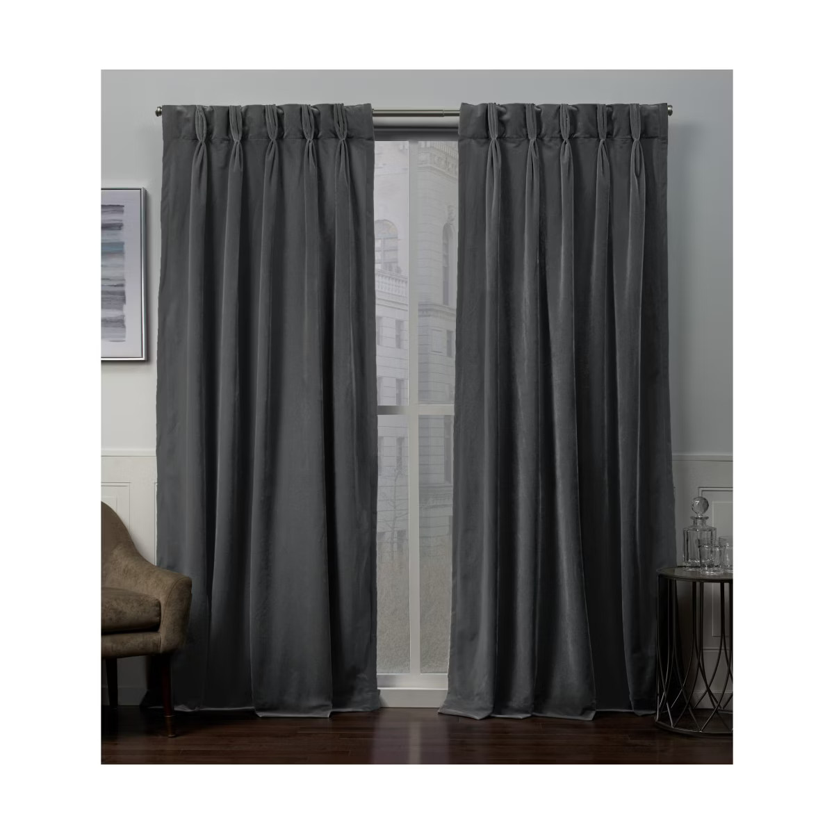 Set Of 2 Velvet Pinch Pleated Light Filtering Window Curtain Panels - Exclusive Home | Target