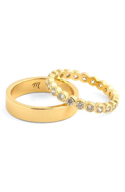 Madewell Set of 2 Tennis Bezel Crystal Stacking Rings in Pale Gold at Nordstrom, Size 7 | Nordstrom