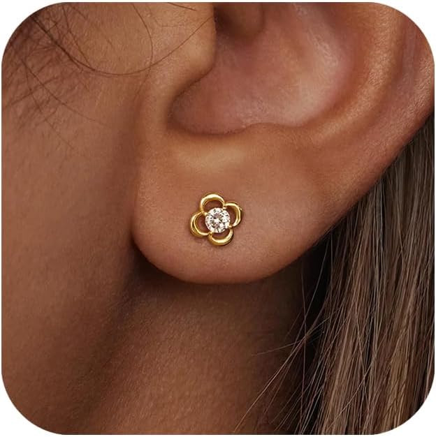 Gold Earrings for Women Trendy 14K Gold/Silver Plated Stud Earrings Sterling Silver Post Minimali... | Amazon (US)