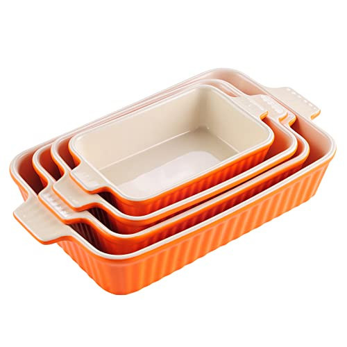 MALACASA Bakeware Set of 4, Porcelain Baking Pans Set for Oven, Casserole Dish, Ceramic Rectangular Baking Dish Lasagna Pans for Cooking Cake Kitchen, Orange(9.4"/11.1"/12.2"/14.7"), Series BAKE.BAKE | Amazon (US)