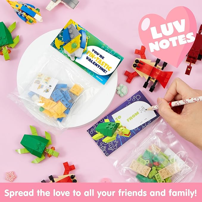 JOYIN 24 Packs Valentines Day Cards with Sea Animal Building Blocks for Gifts Party Favor, Classr... | Amazon (US)