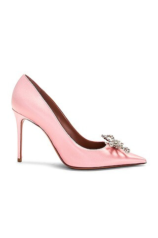 AMINA MUADDI Rosie Satin Pump in Baby Pink | FWRD | FWRD 