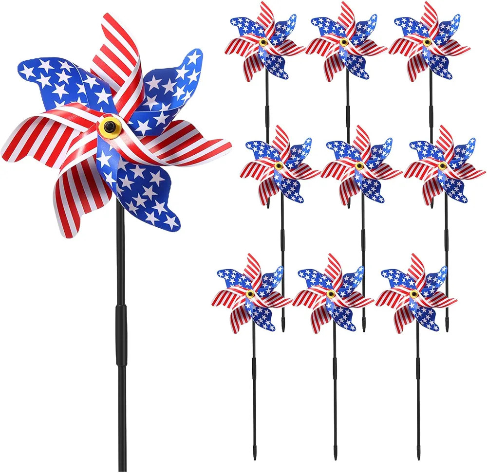 12 Pcs 22" H 4th of July Pinwheels Patriotic American Flag Pinwheels Red Blue White Stars Stripes... | Amazon (US)
