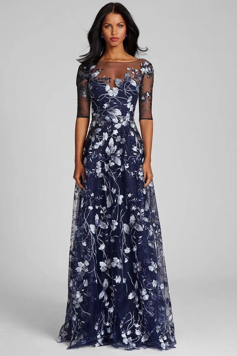 Embroidered Lace Illusion Evening Gown | TERI JON