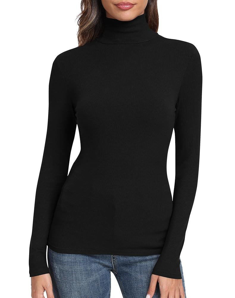 GEMBERA Womens Long Sleeve Turtle Neck Basic Slim Fitted Ribbed Knit Tops Thermal Shirts | Amazon (US)