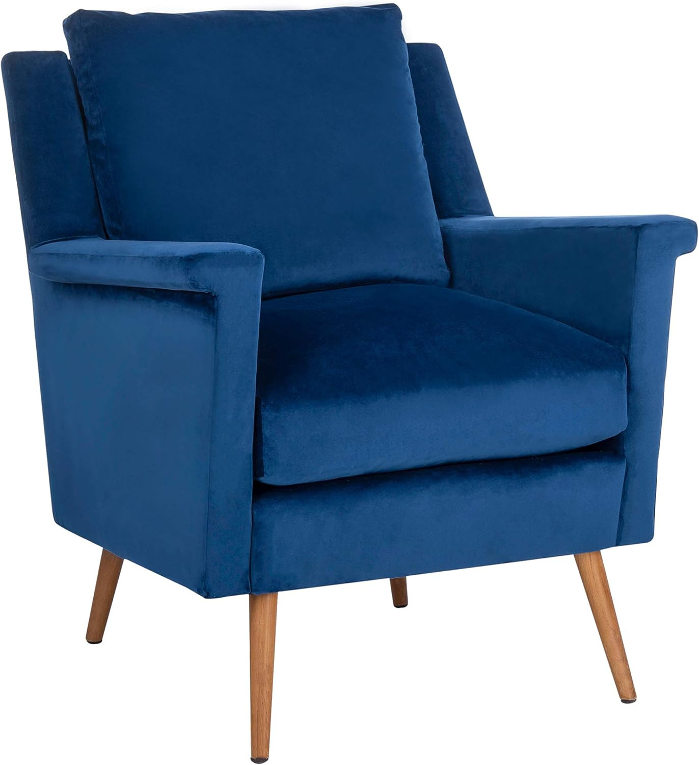 Safavieh Home Astrid Mid-Century Navy Velvet and Natural Arm Chair | Amazon (US)