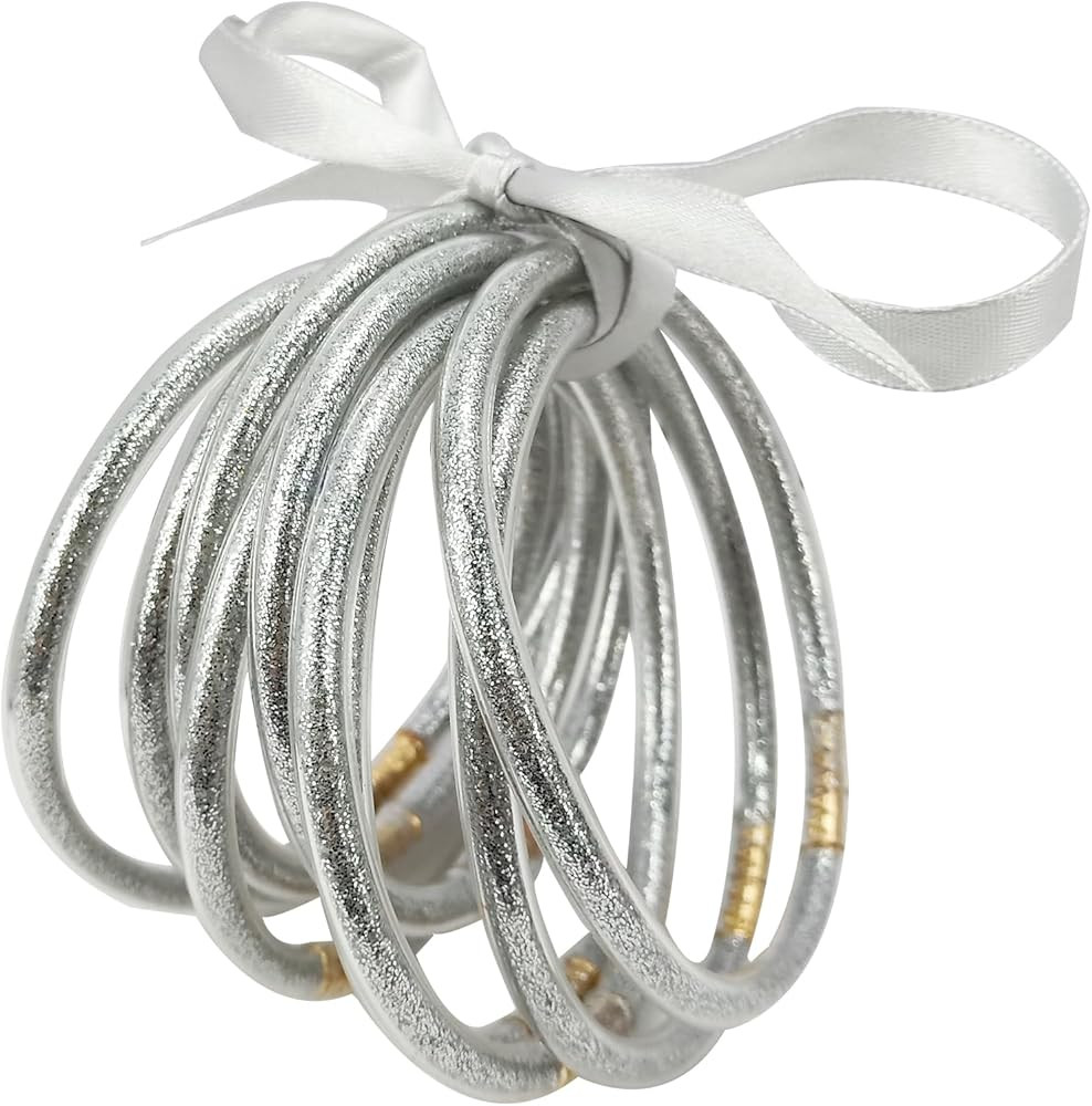 YBMYCM 9PCS Glitter Jelly Bangles Bracelets Set for Women Glitter Filled Jelly Silicone Bracelets... | Amazon (US)