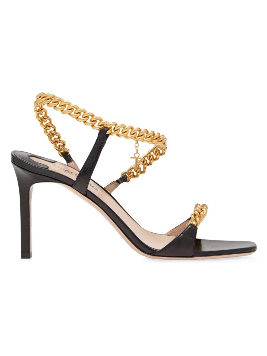Zenith 85MM Gourmette Chain & Leather Slingback Sandals | Saks Fifth Avenue