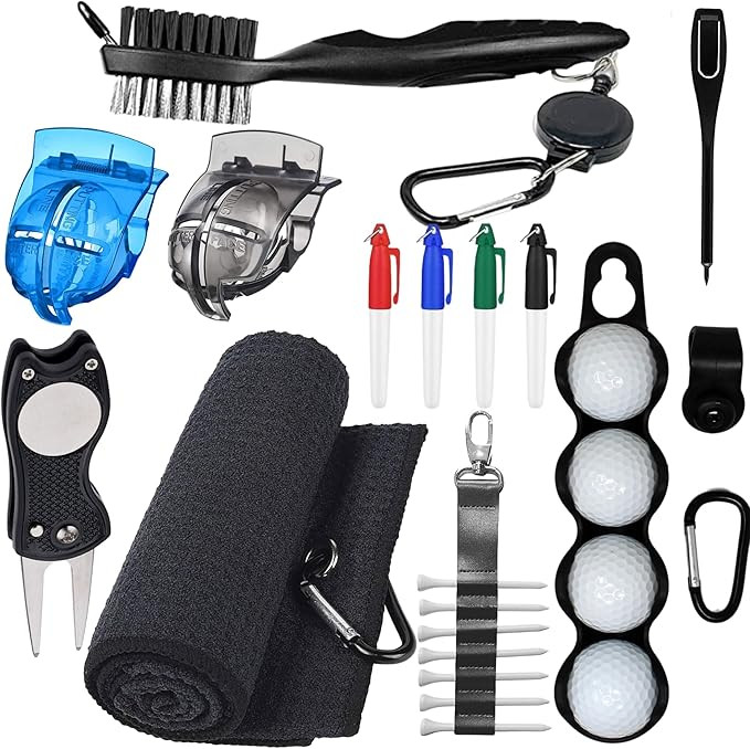 Golf Accessories Kit - Includes Towel, Ball Holder, Brush, Divot Repair Tool, 2 Ball Alignment St... | Amazon (US)