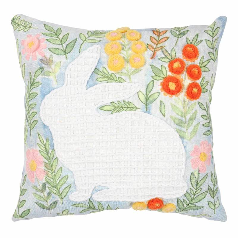 Bunny & Flowers Embroidered Easter Throw Pillow, 18" | At Home