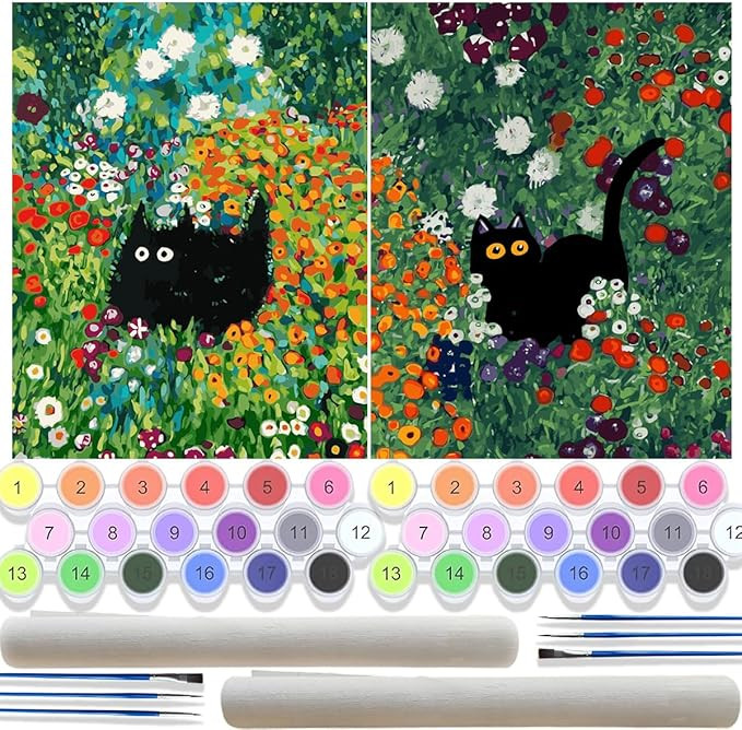 TONGZONGFU 2 Pack Black Cat Paint by Numbers Kit for Adults Beginner,Easy Paint by Numbers Flower... | Amazon (US)
