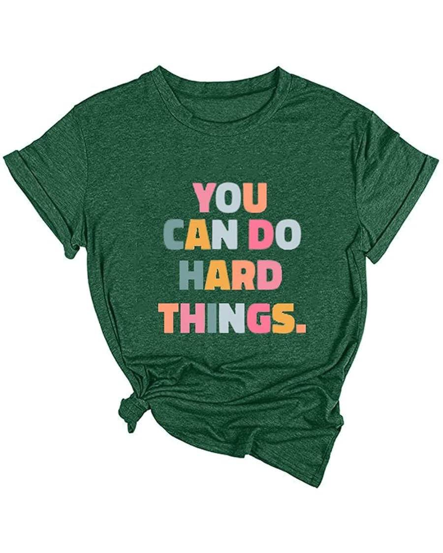 Ykomow You Can Do Hard Things Teacher T Shirt Womens Let it Be Live Happy Happiness Graphic Tees | Amazon (US)