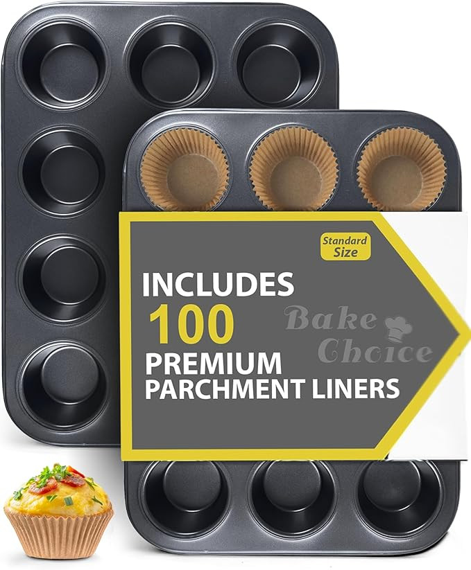 2 Pack Muffin Pan for Baking, Standard Cupcake Pan includes 100 Natural Cupcake Liners, Muffin Ti... | Amazon (US)