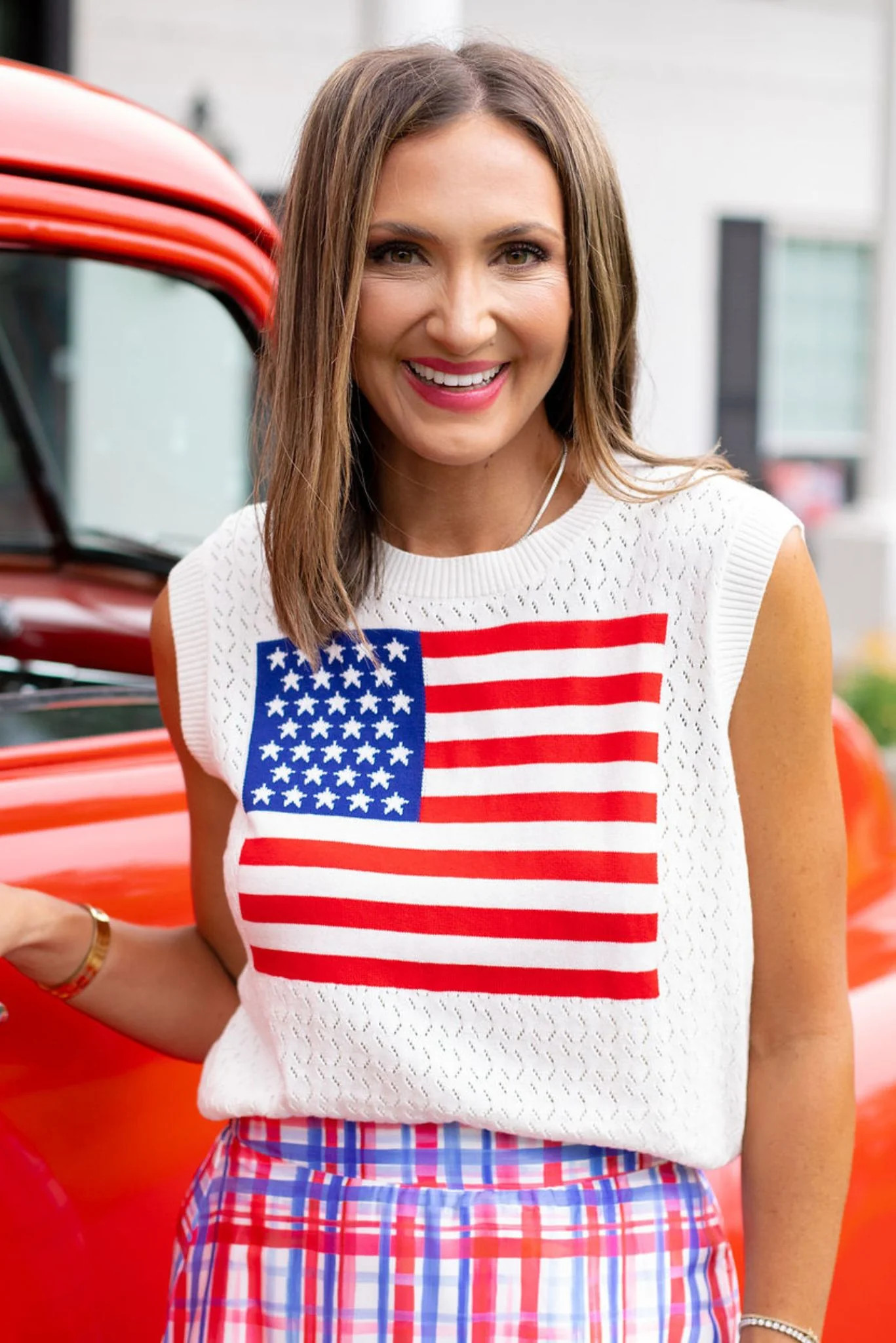 SSYS Ivory American Flag Sleeveless Sweater | SSYS