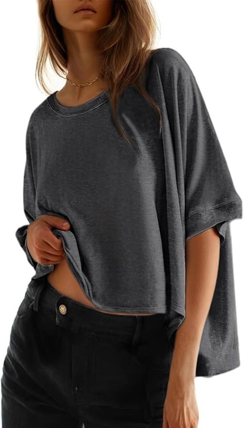 Dokotoo Summer Shirts 2025 Womens Solid T Shirts for Women Loose Oversized Tops Basic Tee | Amazon (US)