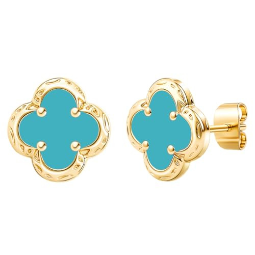 Amazon.com: Clover Earrings for Women-14K Gold Plated Four Leaf Flower-Hypoallergeinc True Non Ta... | Amazon (US)