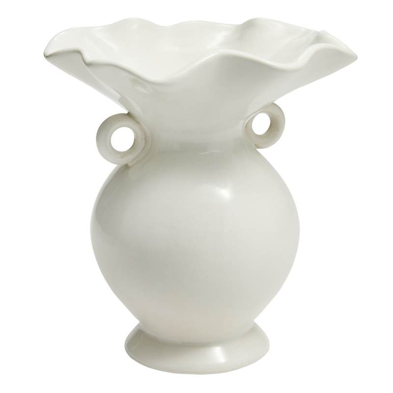 White Ceramic Scalloped Edge Vase, 8.3" | At Home