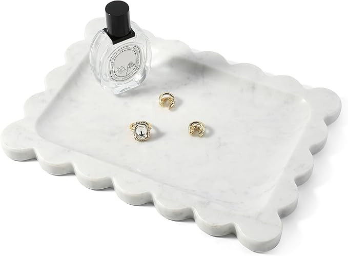 Koville Scalloped Marble Tray, 11"x8" Marble Vanity Tray for Countertop Bathroom Kitchen Dresser,... | Amazon (US)