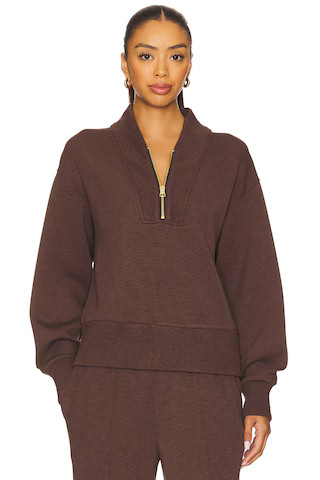 Varley Sally Half Zip Sweatshirt in Coffee Bean Marl from Revolve.com | Revolve Clothing (Global)
