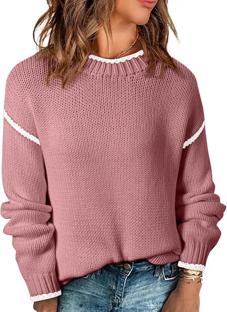 SHEWIN Womens Sweaters Crewneck Long Sleeve Knit Pullover Sweater Casual Fall Tops for Women 2025 | Amazon (US)