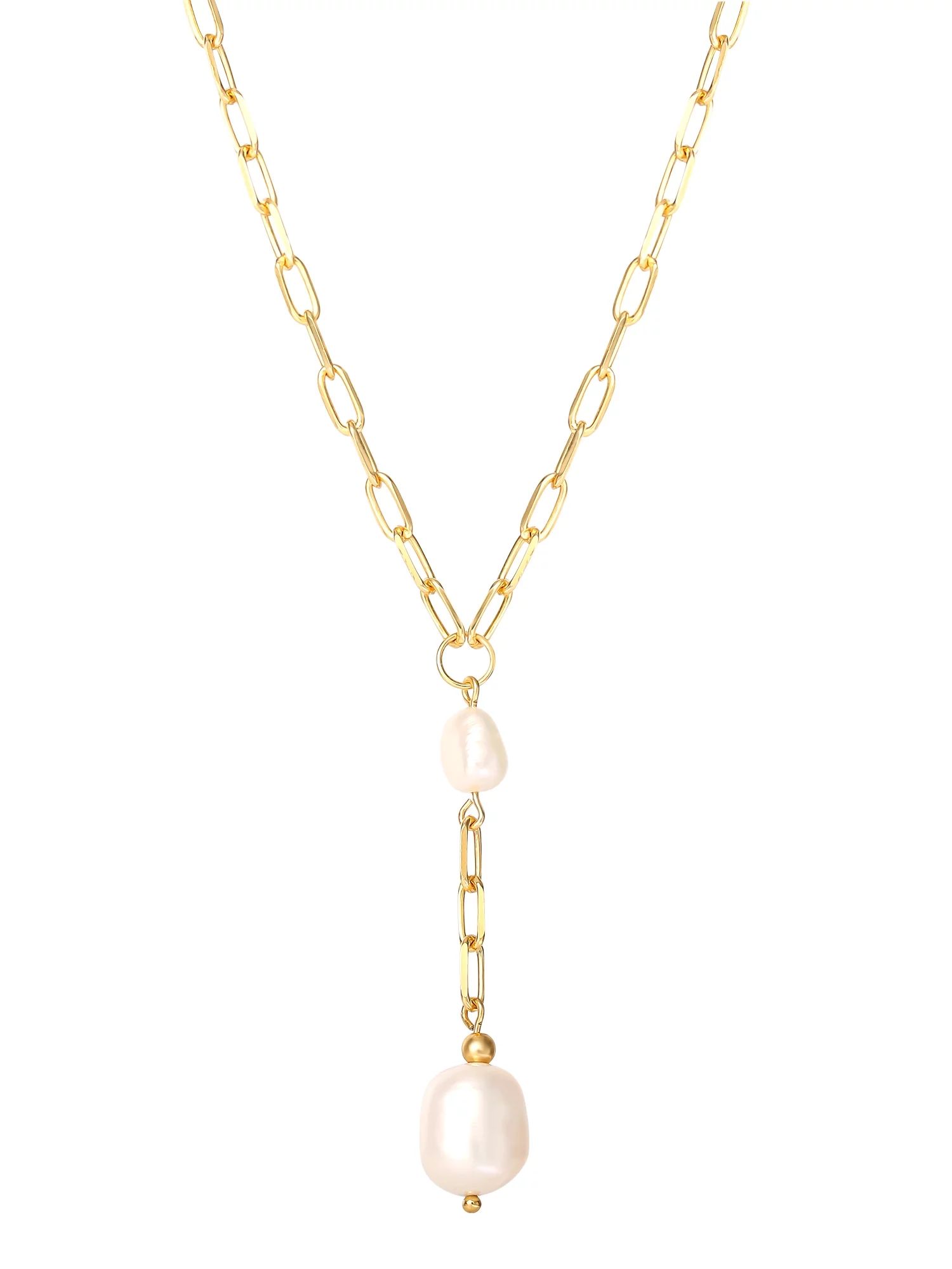 JS Jessica Simpson Women’s Gold Plated Sterling Silver Paperclip Pearl Y Necklace | Walmart (US)