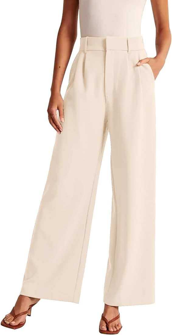 Women's Wide Leg Pants Work Business Casual Loose High Waisted Dress Palazzo Flowy Trousers | Amazon (US)