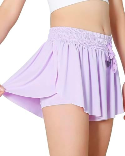 Girls Butterfly Shorts Kids Flowy Short 2-in-1 Girl's Skirts Athletic Skorts with Pocket | Amazon (US)