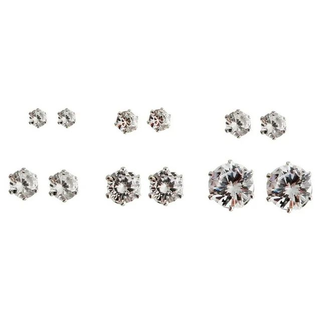 Time and Tru Women's Jewelry Essentials Simulated Diamond Stud Earrings, 6-Pack | Walmart (US)