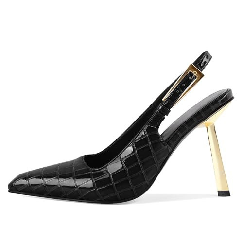 Mettesally Womens Black Heels Black Slingback Heels Black High Heels Closed Pointed Toe Stiletto Heels Sexy 4 Inches Black Crocodile Heels US Size 7 | Amazon (US)