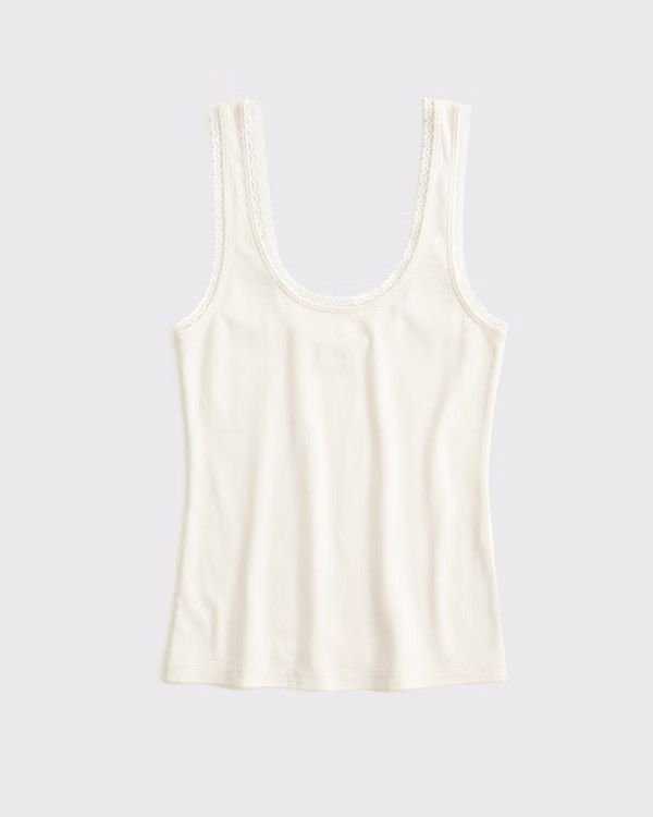 Vintage Rib Lace-Trim Scoopneck Tank | Abercrombie & Fitch (US)