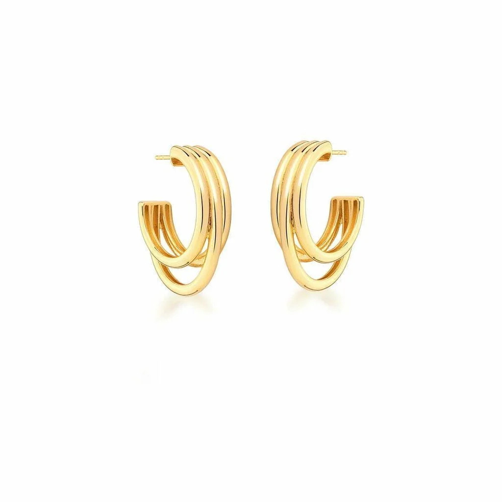Brinco Argola Tripla Lisa SemiJoia Banho Ouro Dourado | Renner (BR)