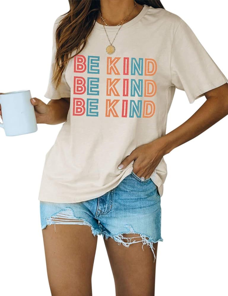 Blooming Jelly Women's Cute Short Sleeve Top Be Kind Letter Print Graphic Casual Basic T Shirts (... | Amazon (US)
