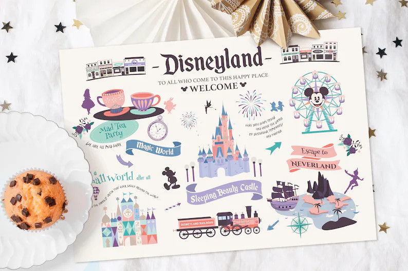 Printable Disneyland Party Place Mat, Disneyland Wall Art, Mickey Birthday, Princess Birthday, Ma... | Etsy (US)