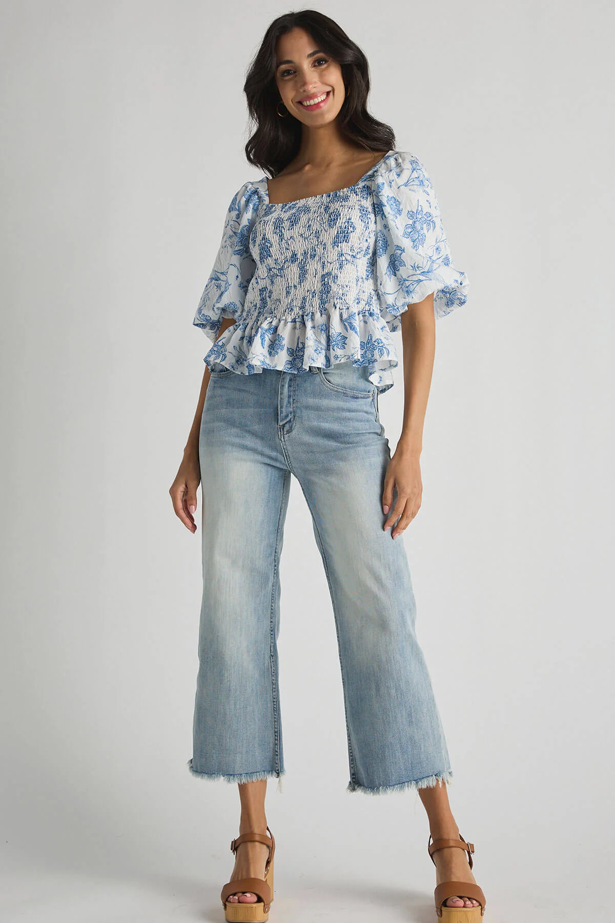 THML Printed Smocked Bodice Puff Sleeve Top | Social Threads