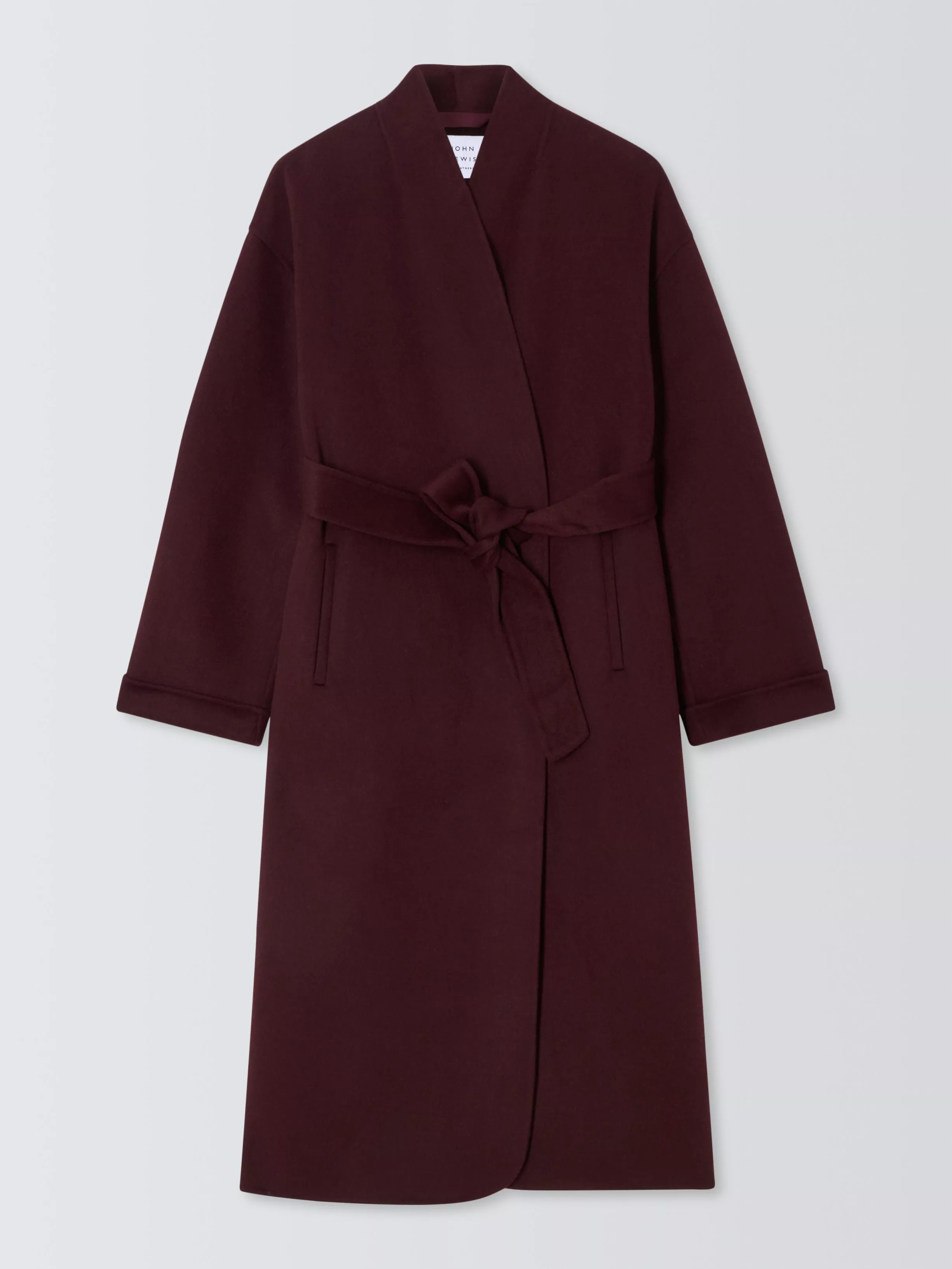 John Lewis Wrap Double Front Coat, Burgundy | John Lewis (UK)