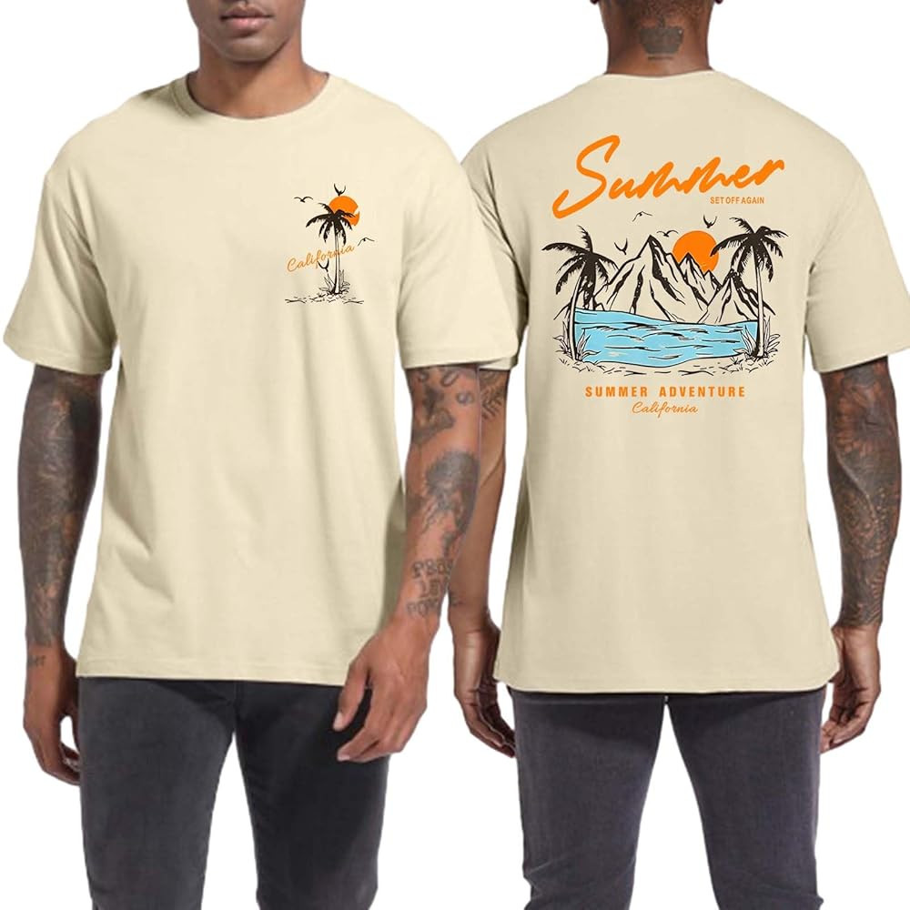 Tuislay Mens Graphic t-Shirts Casual Oversized Letter Print Beach Shirts Baggy Cotton Short Sleev... | Amazon (US)