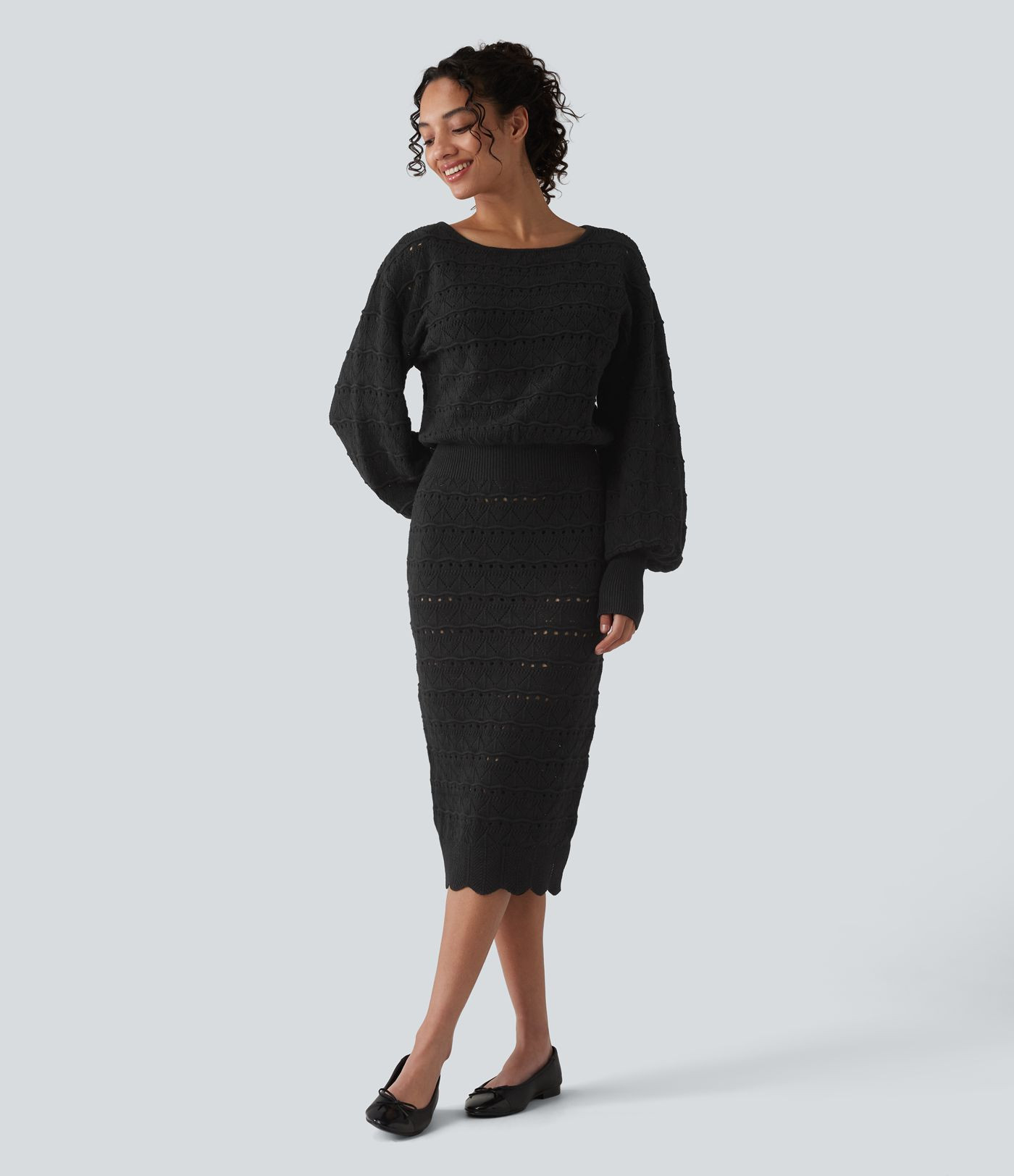 Women’s Boat Neck Long Sleeve Midi Casual Sweater Dress - Halara | HALARA