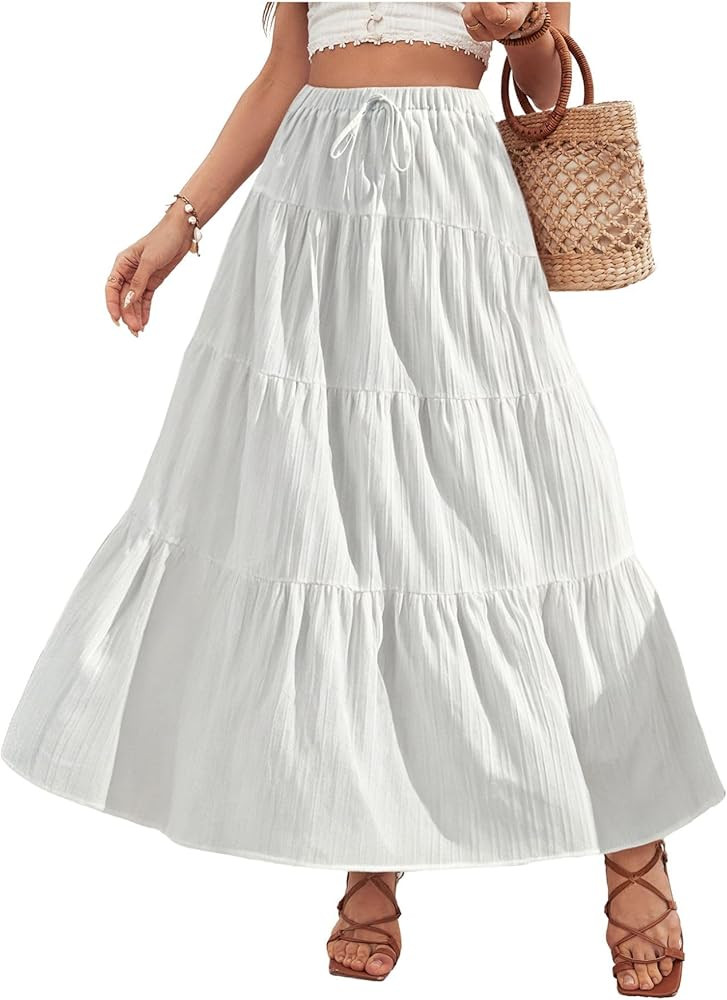 Verdusa Women's Flowy Flared Ruffle Boho Long Skirt Summer Maxi Skirt | Amazon (US)