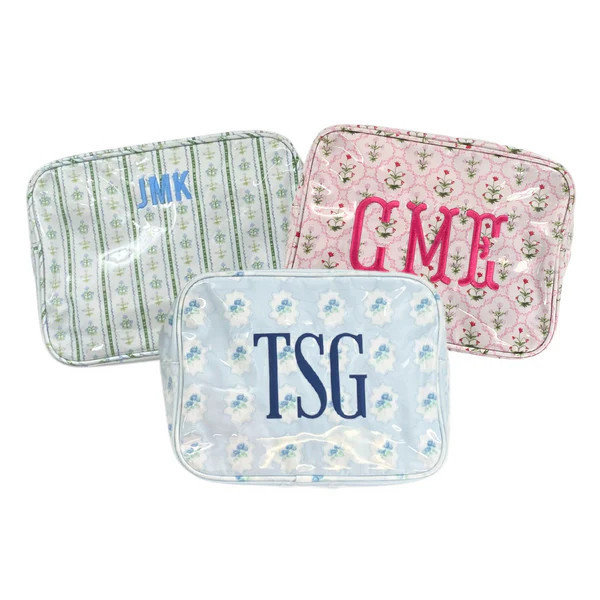 Embroidered Clear Coated Extra Large Pouch | Sprinkled With Pink