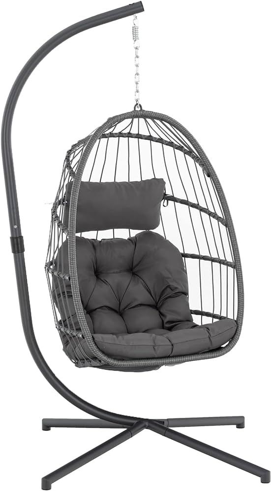 Yechen Indoor Outdoor Egg Hanging Chair with Stand, Patio Wicker Swing Egg Chair Indoor Swinging ... | Amazon (US)