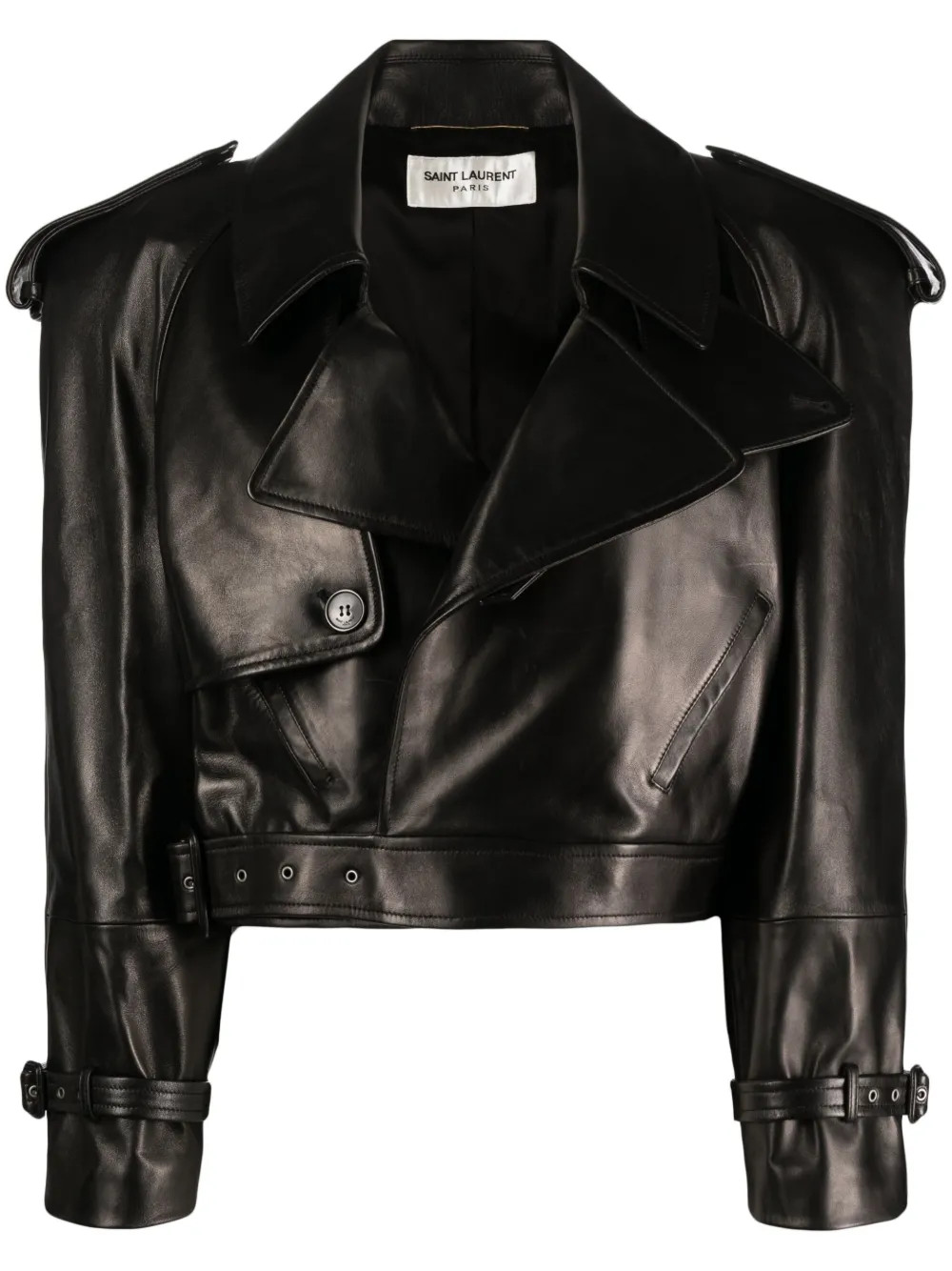 Saint Laurent Cropped Leather Biker Jacket - Farfetch | Farfetch Global