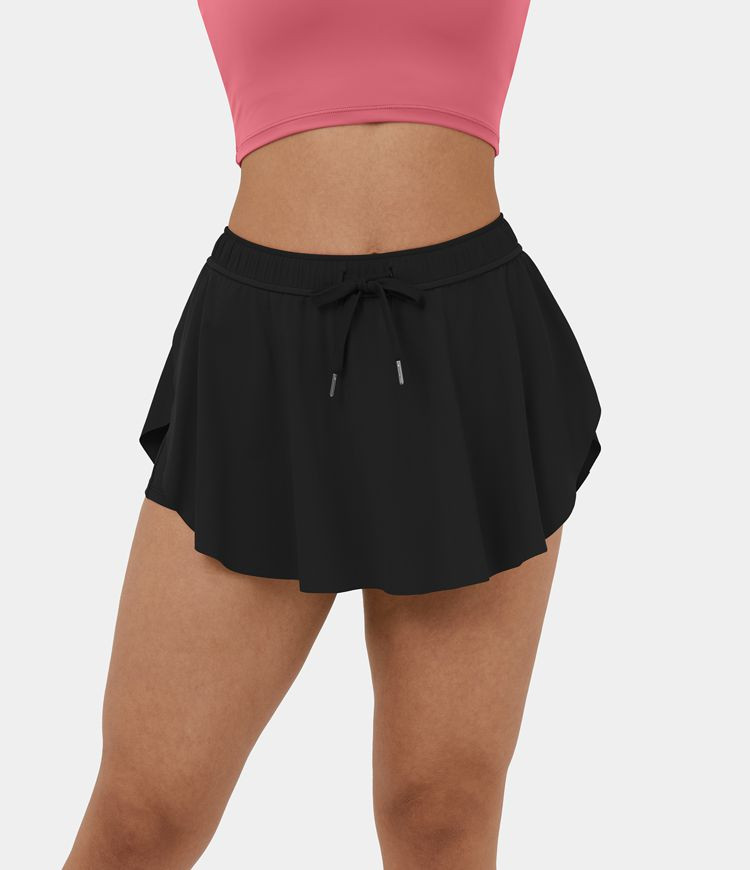 Women’s Mid Rise Drawstring 2-in-1 Side Pocket Curved Hem Mini Yoga Skirt - HALARA | HALARA