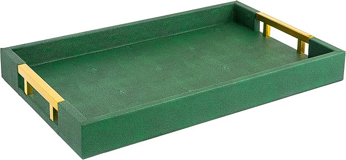 Modern Elegant 17.5"x12" Rectangle Emerald Green Shagreen Faux Leather Decorative Tray Ottoman Co... | Amazon (US)