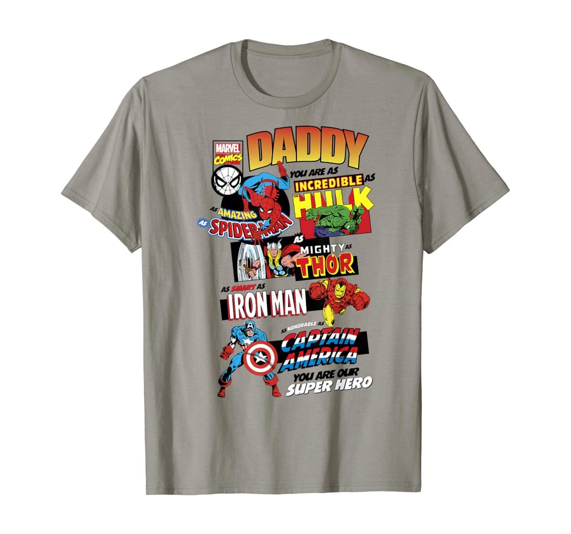 Marvel Avengers Father's Day Retro Comic Graphic Short Sleeve T-Shirt | Amazon (US)