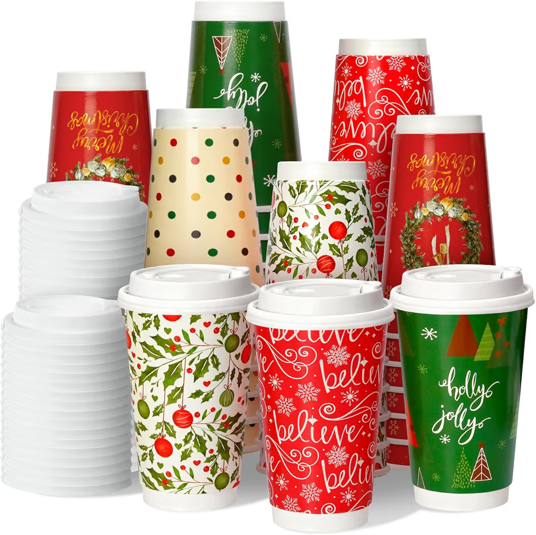 50 Pack 16 oz Christmas Disposable Coffee Cups with Snap-on Lids - for Hot or Cold Drinks, Paper ... | Amazon (CA)