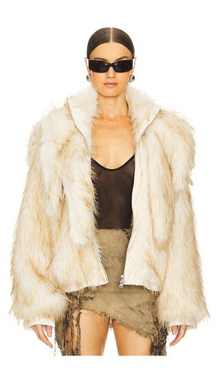 MARRKNULL Faux Hair Shearling Jacket in Beige. - size L | Revolve Clothing (Global)