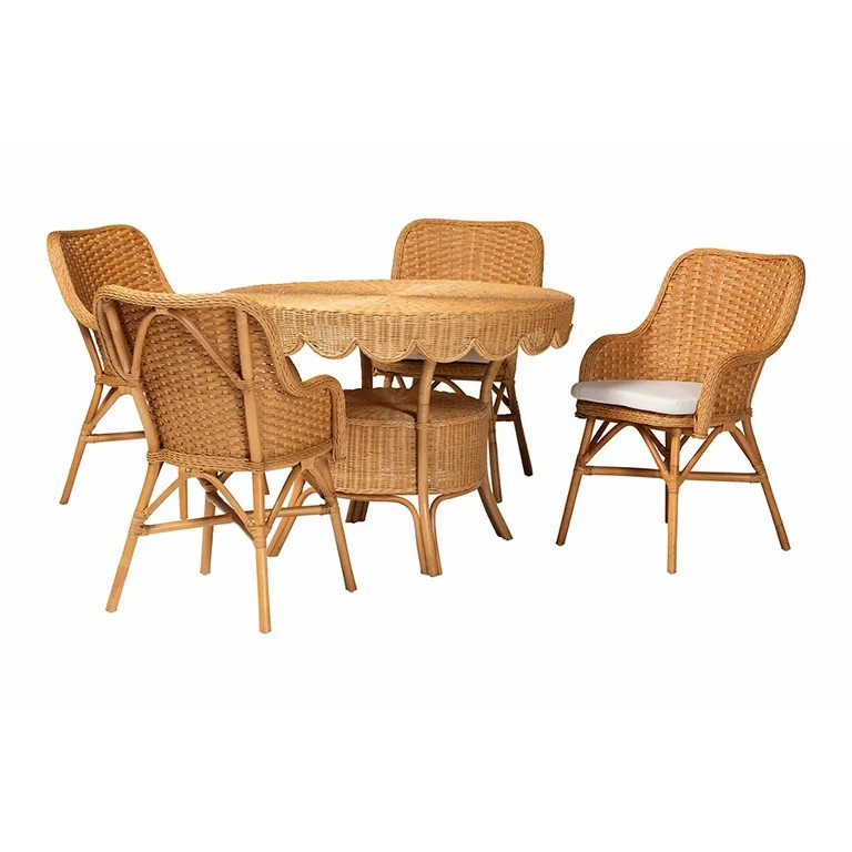 bali & pari Tucson 5-Piece Rattan Dining Set - Round Wicker Table with Scallop Edge and 4 Armchai... | Walmart (US)