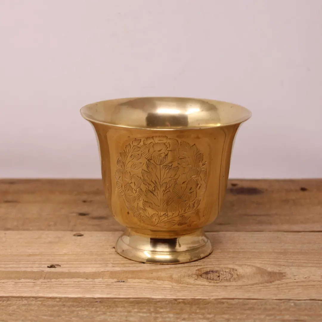 Vintage Footed Brass Plant Pot / Planter with an Etched Floral Design - Made in India | Etsy (US)