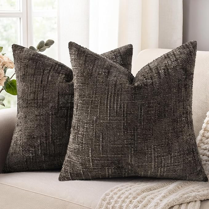 decorUhome Dark Brown Chenille Euro Sham Throw Pillow Covers 24x24 Set of 2 Textured Soft Cozy Sl... | Amazon (US)